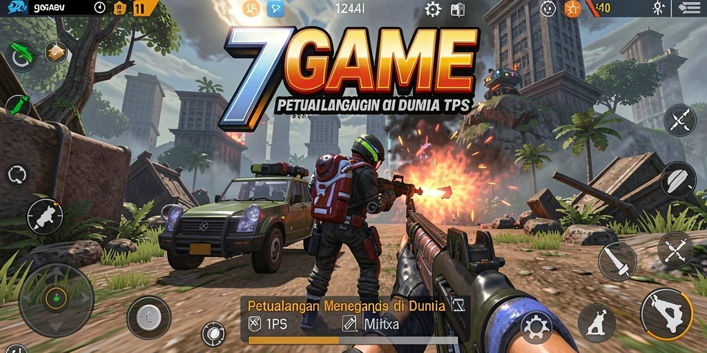 Tampilan gameplay seru dalam 7GAME dengan aksi tembak-menembak intens.