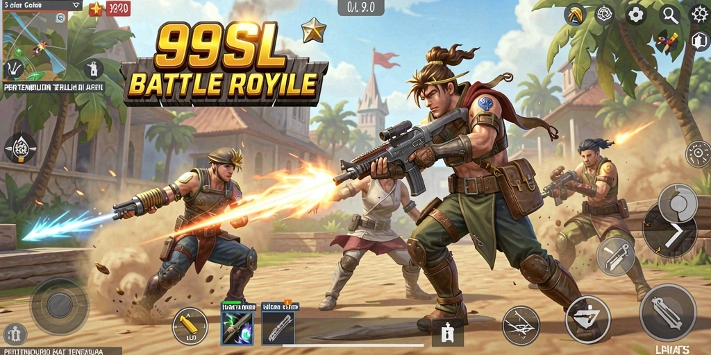 Tangkapan layar utama dari gameplay Battle Royale yang intens di 99SL.