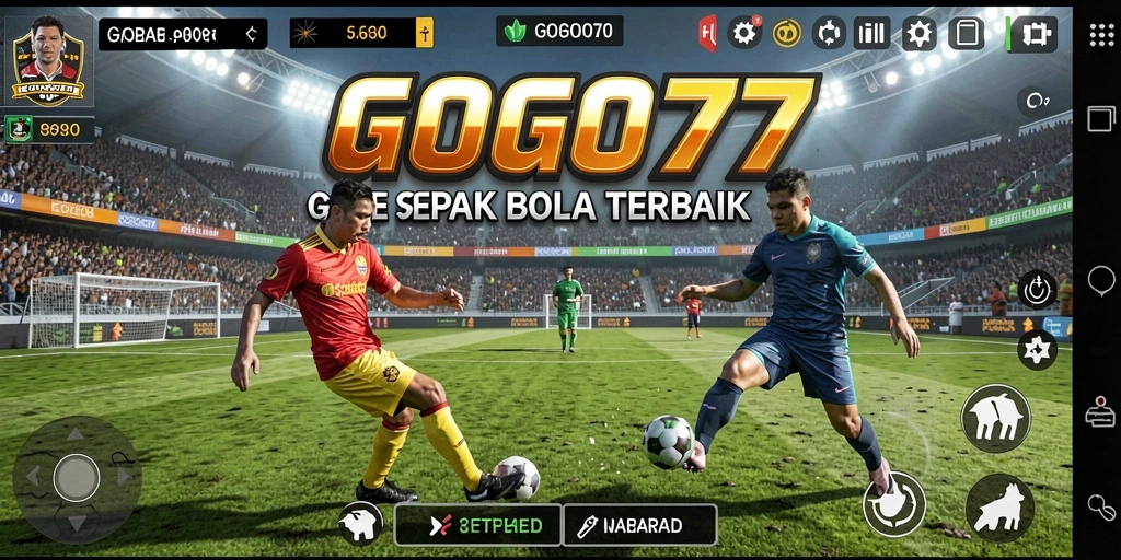 Screenshot gameplay GOGO77 dengan aksi menakjubkan dalam sepak bola.