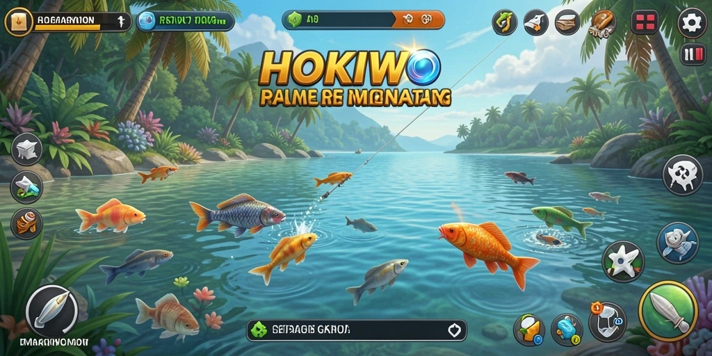 Screenshot HOKIWON menampilkan keseruan gameplay memancing.