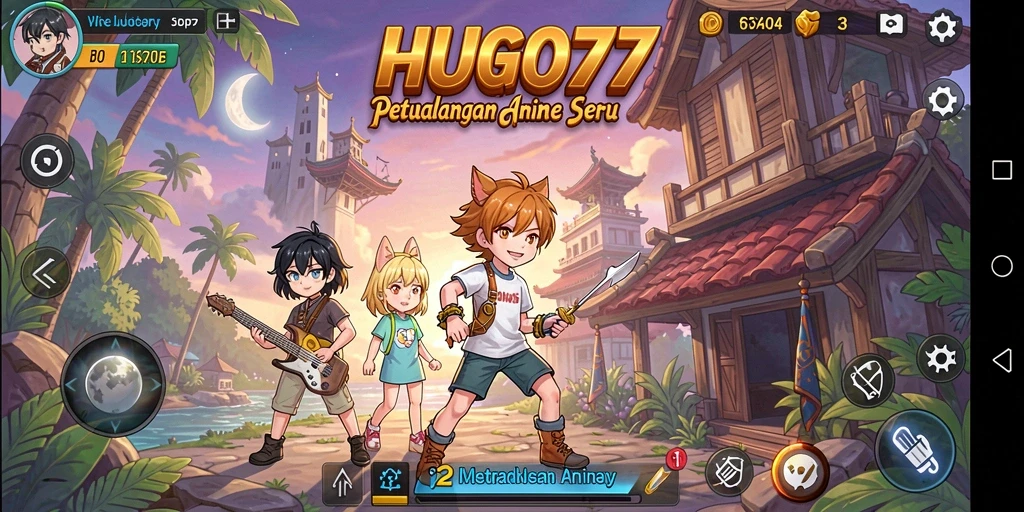 Tampilan gameplay HUGO77 yang penuh warna dan seru.
