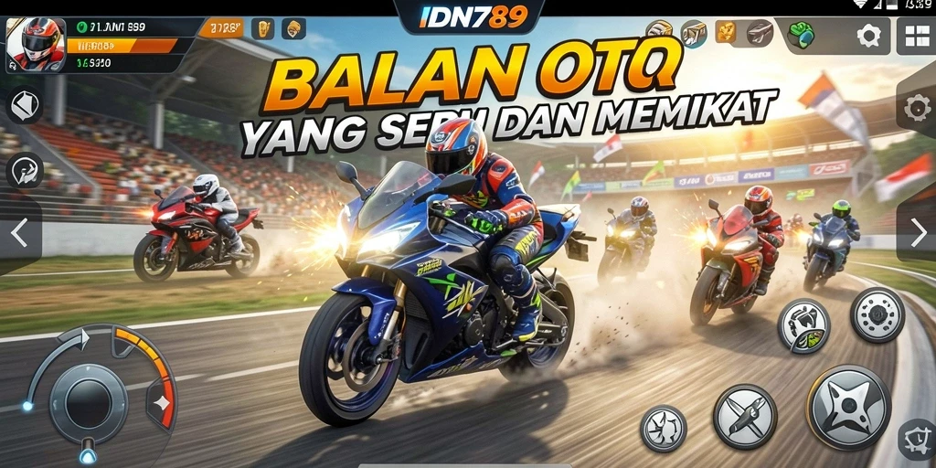 Screenshot gameplay IDN789 menampilkan balapan motor yang penuh aksi.