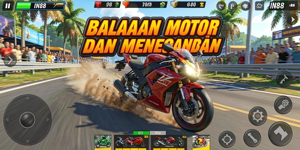 Tampilan gameplay menarik dari permainan balapan motor IN88.