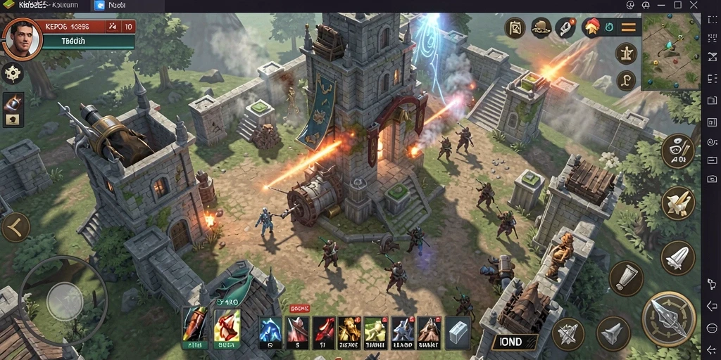 Screenshot gameplay KEPO66 menunjukkan serangan menara yang intens.