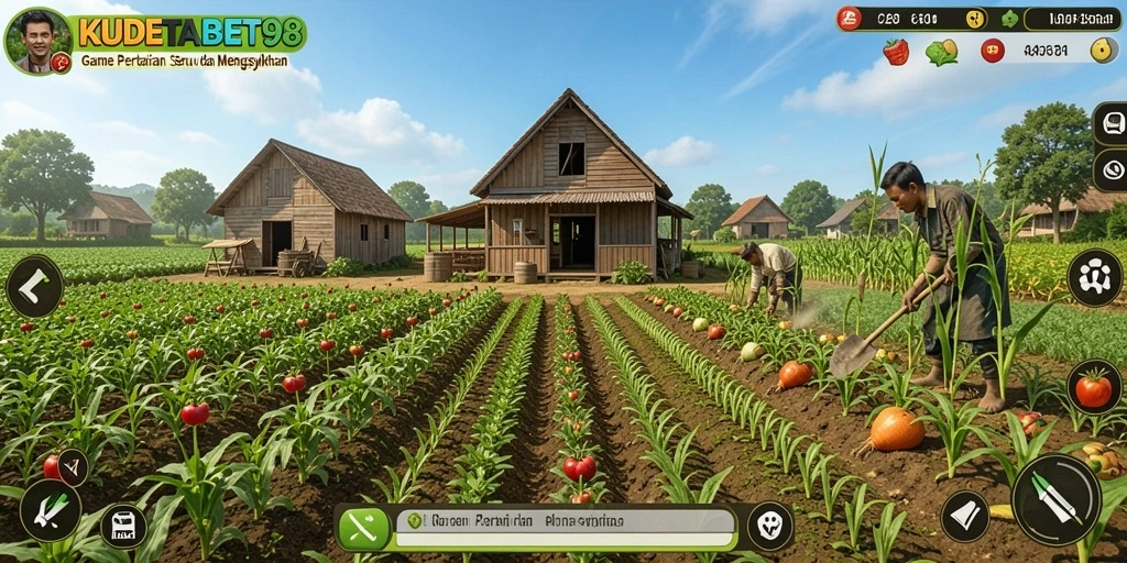 Screenshot gameplay KUDETABET98 menunjukkan aktivitas pertanian yang menyenangkan.