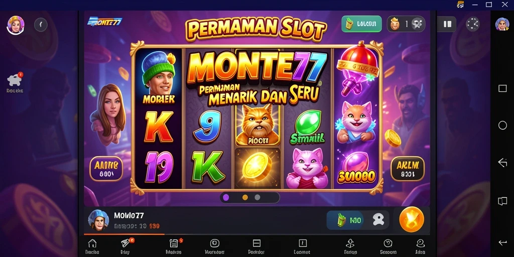 Tampilan gameplay menarik dari MONTE77 dengan warna-warna cerah dan efek visual memukau.