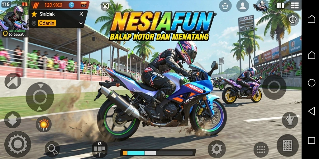 Screenshot NESIAFUN menampilkan balapan motor yang seru dan intens.
