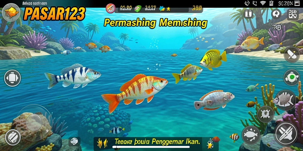 Tampilan gameplay PASAR123 dengan pemandangan memancing yang menakjubkan.