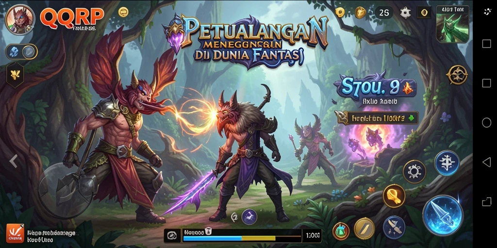 Tampilan gameplay QQRP menampilkan petualangan epik dan lingkungan yang fantastis.