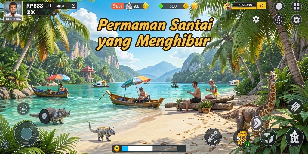 Tangkapan layar gameplay RP888 menampilkan aksi seru dan grafis cerah.