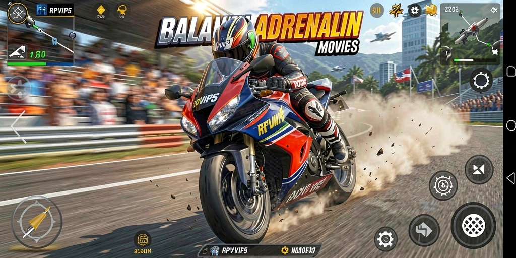 Screenshot gameplay RPVIP5 yang menampilkan balapan motor yang seru.
