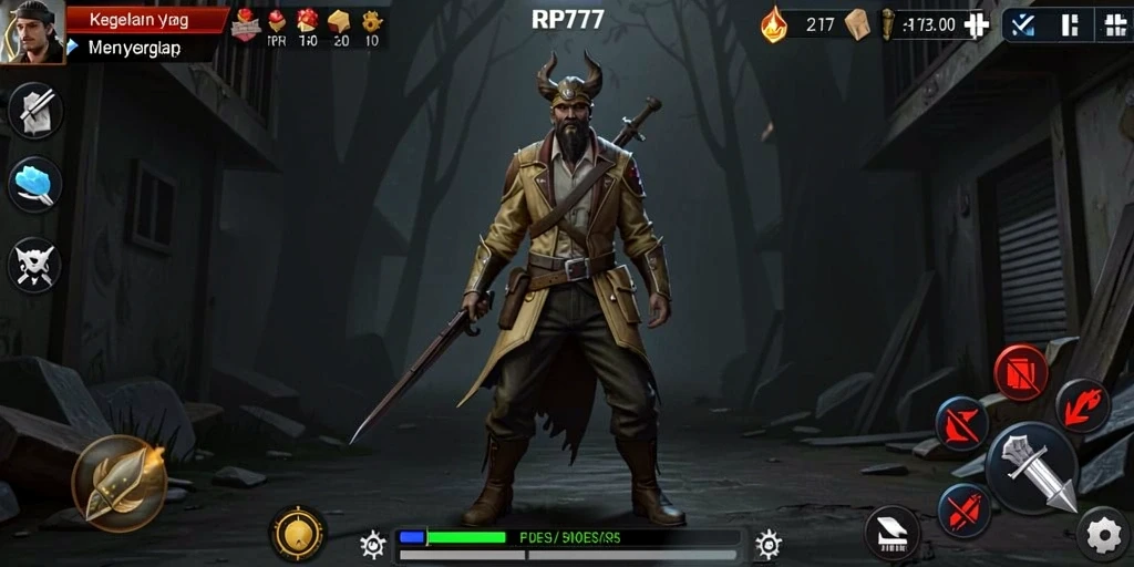 Screenshot gameplay RR777 menampilkan saat menegangkan di lingkungan angker.