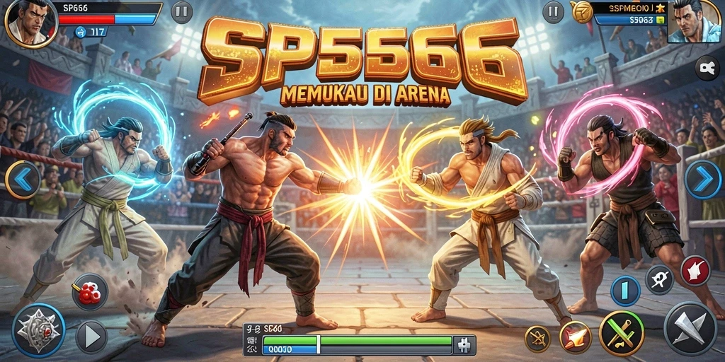 Screenshot gameplay SP666 menampilkan pertarungan seru antara karakter yang berbeda.
