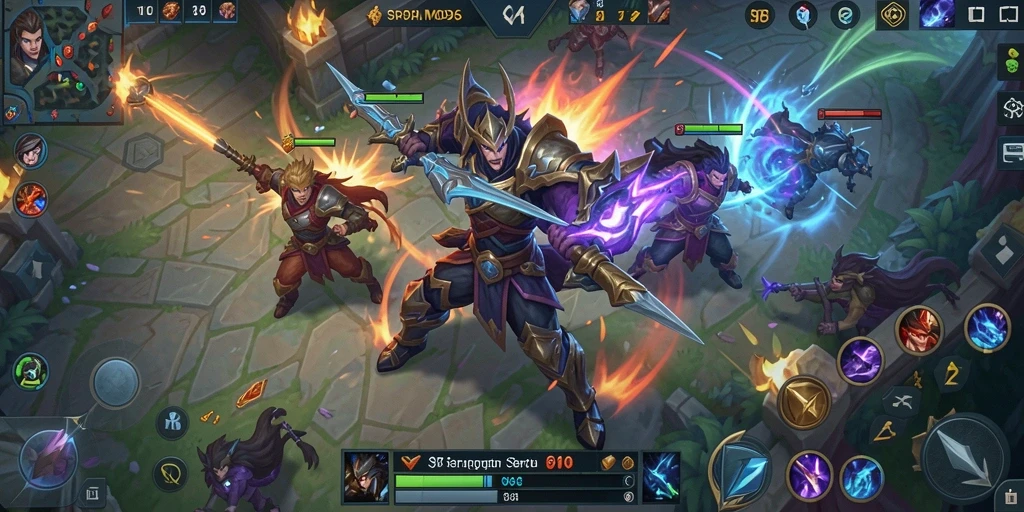 Tampilan gameplay SR996 yang penuh aksi dan strategi MOBA.