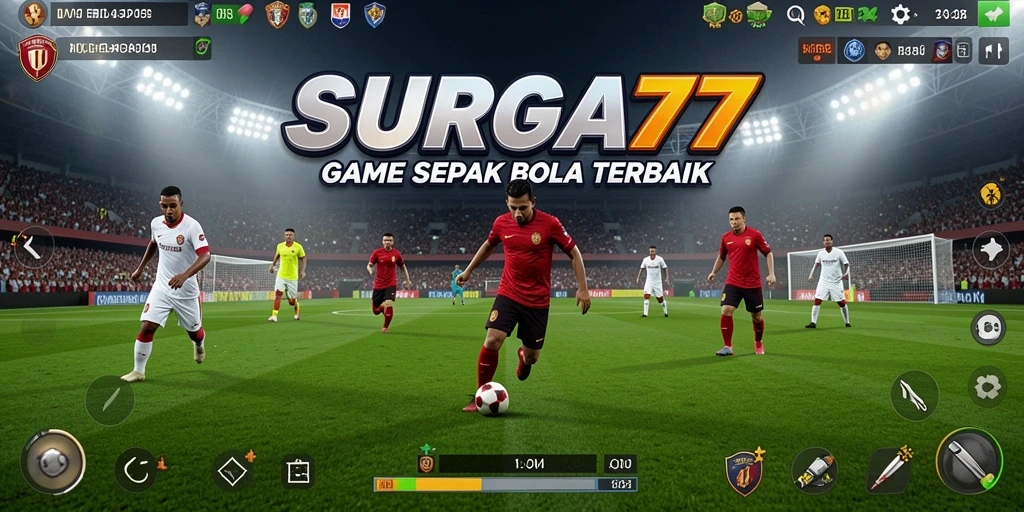 Tampilan gameplay SURGA77 dengan grafis menawan dan aksi lapangan yang intens.